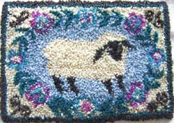 Miniature Punch Needle Rug - Rose Border Sheep